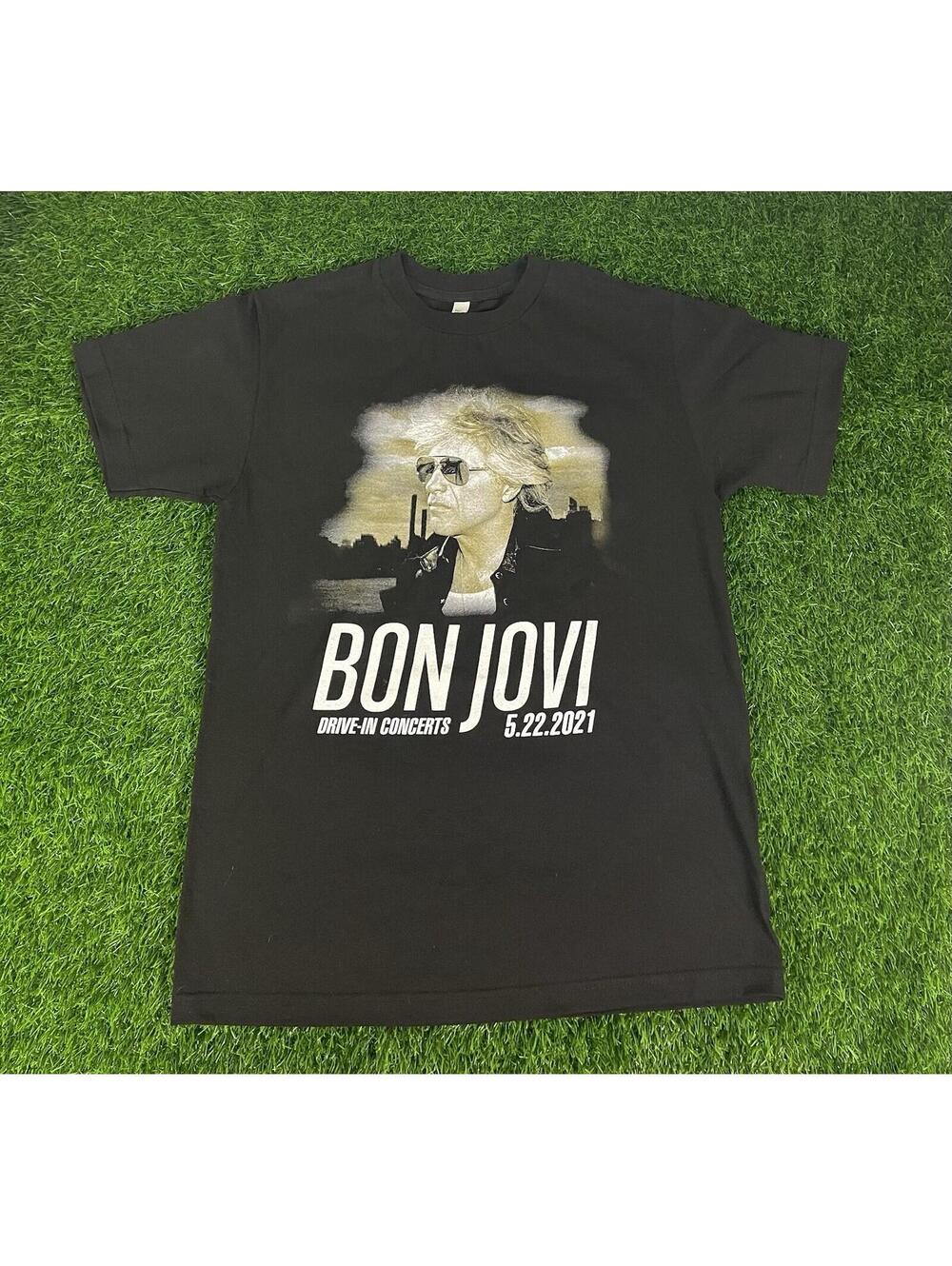 Bon Jovi 2021 Drive-In Concert T-Shirt Mens M Black Rock Band Tour Shirt Music